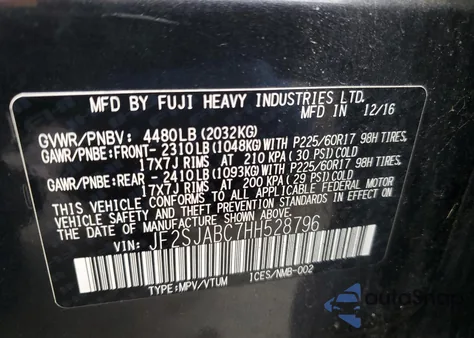 2017 Subaru Forester 2.5I из США, поврежденный, VIN JF2SJABC7HH528796